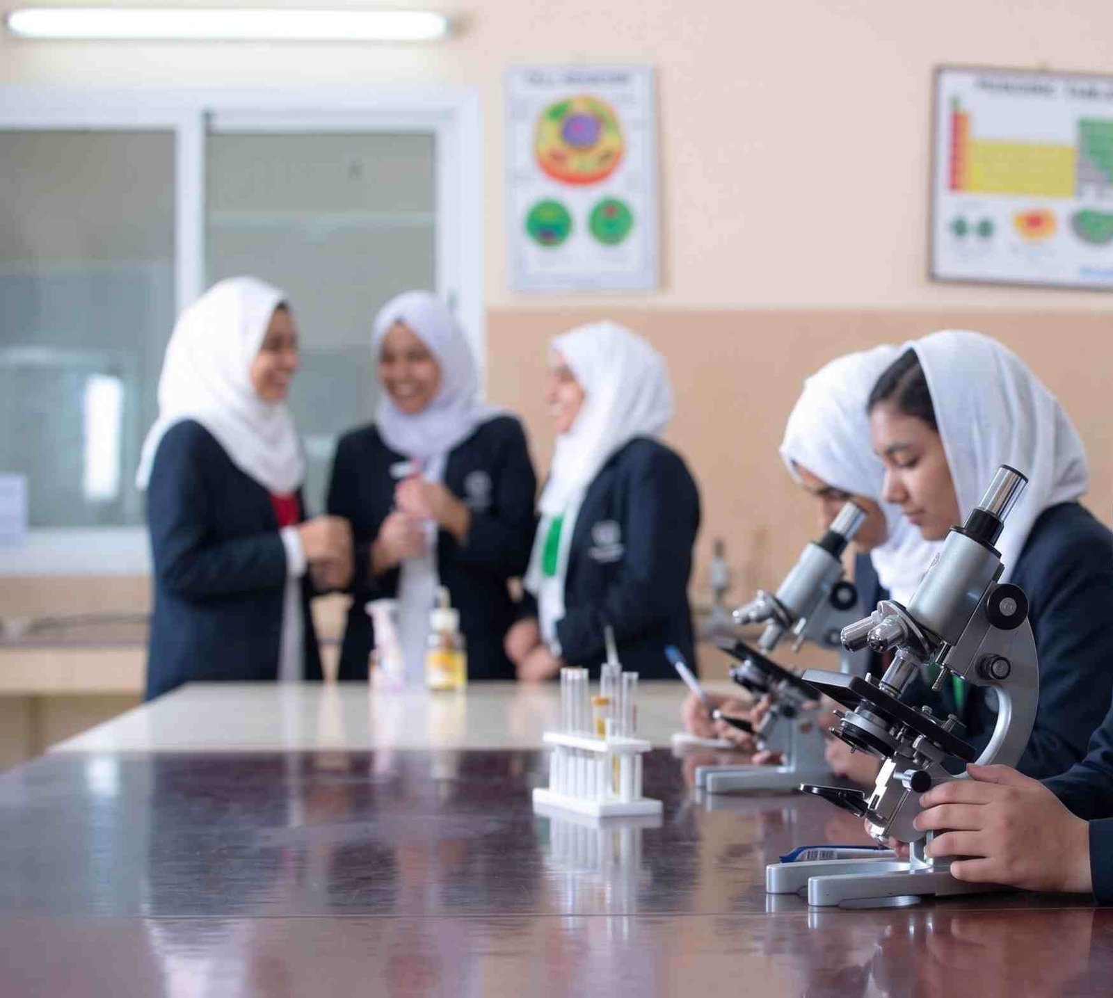 Students conducting experiments in science lab